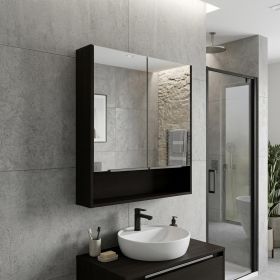 24" Black Wood Floating Double Door Bathroom Vanity And Medicine Cabinet With Mirror