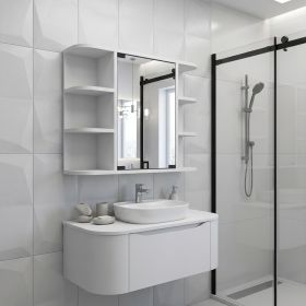 24" White Wood Floating Double Door Bathroom Vanity And Medicine Cabinet With Mirror