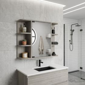 24" Light Gray Wood Floating Double Door Bathroom Vanity And Medicine Cabinet With Mirror
