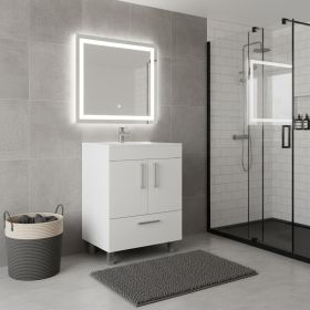 24" White Wood Freestanding Double Door Bathroom Vanity With Sink