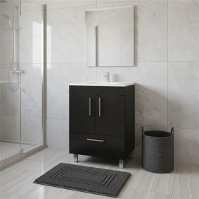 24" Black Wood Freestanding Bathroom Vanity With White Sink