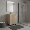 24" Oak Wood Freestanding Double Door Bathroom Vanity With White Sink
