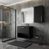 32" Black Wood Floating Single Door Bathroom Vanity And Medicine Cabinet