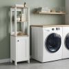 16" White And Natural Wood Freestanding Single Door Bathroom Vanity