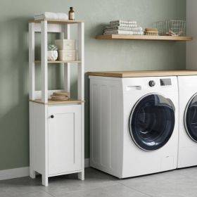 16" White And Natural Wood Freestanding Single Door Bathroom Vanity