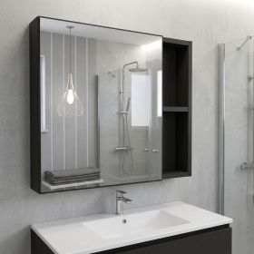 20" Black Wood Floating Single Door Bathroom Vanity And Medicine Cabinet With Mirror