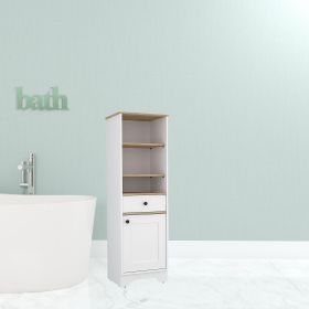 17" White And Natural Wood Freestanding Single Door Bathroom Vanity