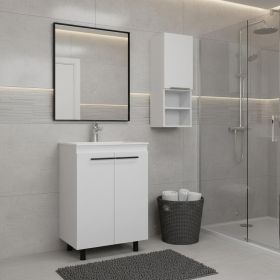 24" White Wood Freestanding Bathroom Vanity With Sink And Medicine Cabinet