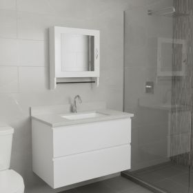 18" White Wood, Metal Floating Bathroom Vanity And Medicine Cabinet With Mirror
