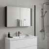 32" Black Wood Floating Bathroom Vanity And Medicine Cabinet With Mirror