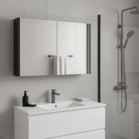 32" Black Wood Floating Bathroom Vanity And Medicine Cabinet With Mirror