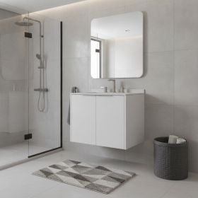 24" White Wood Floating Double Door Bathroom Vanity With Sink