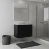 24" Black Wood Floating Double Door Bathroom Vanity With White Sink