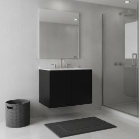 24" Black Wood Floating Double Door Bathroom Vanity With White Sink