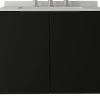 24" Black Wood Floating Double Door Bathroom Vanity With White Sink