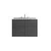 30" Gray Wood Floating Double Door Bathroom Vanity With White Sink
