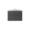 30" Gray Wood Floating Double Door Bathroom Vanity With White Sink