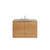 30" Brown Wood Floating Double Door Bathroom Vanity With White Sink