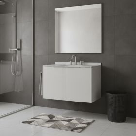 36" White Wood Floating Double Door Bathroom Vanity With Sink