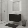 36" Black Wood Floating Double Door Bathroom Vanity With White Sink