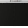 36" Black Wood Floating Double Door Bathroom Vanity With White Sink