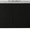 36" Black Wood Floating Double Door Bathroom Vanity With White Sink