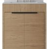 24" Brown Wood Freestanding Double Door Bathroom Vanity With White Sink