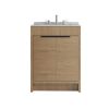 24" Brown Wood Freestanding Double Door Bathroom Vanity With White Sink