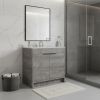 36" Gray Wood Freestanding Double Door Bathroom Vanity With White Sink