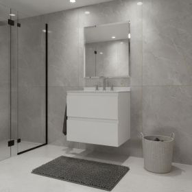 24" White Wood Floating Bathroom Vanity With Sink And Two Drawers