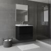 24" Black Wood Floating Bathroom Vanity With White Sink And Two Drawers
