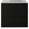24" Black Wood Floating Bathroom Vanity With White Sink And Two Drawers