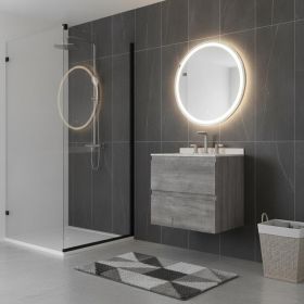 24" Gray Wood Floating Bathroom Vanity With White Sink And Two Drawers