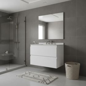 30" White Wood Floating Bathroom Vanity With Sink And Two Drawers