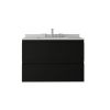 30" Black Wood Floating Bathroom Vanity With White Sink And Two Drawers