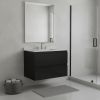 30" Black Wood Floating Bathroom Vanity With White Sink And Two Drawers