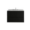 30" Black Wood Floating Bathroom Vanity With White Sink And Two Drawers