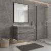 30" Gray Wood Floating Bathroom Vanity With White Sink And Two Drawers
