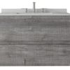 30" Gray Wood Floating Bathroom Vanity With White Sink And Two Drawers