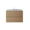 30" Brown Wood Floating Bathroom Vanity With White Sink And Two Drawers