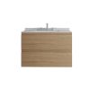 30" Brown Wood Floating Bathroom Vanity With White Sink And Two Drawers
