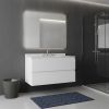 36" White Wood Floating Bathroom Vanity With Sink And Two Drawers