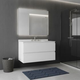 36" White Wood Floating Bathroom Vanity With Sink And Two Drawers