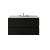 36" Black Wood Floating Bathroom Vanity With White Sink And Two Drawers