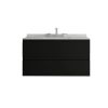36" Black Wood Floating Bathroom Vanity With White Sink And Two Drawers