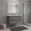 36" Gray Wood Floating Bathroom Vanity With White Sink And Two Drawers
