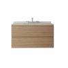 36" Brown Wood Floating Bathroom Vanity With White Sink And Two Drawers