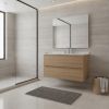 36" Brown Wood Floating Bathroom Vanity With White Sink And Two Drawers