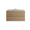 36" Brown Wood Floating Bathroom Vanity With White Sink And Two Drawers