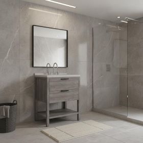 24" Gray Wood Freestanding Bathroom Vanity With White Sink And Two Drawers